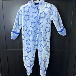 Cozy Blue Star Plush Footed Onesie